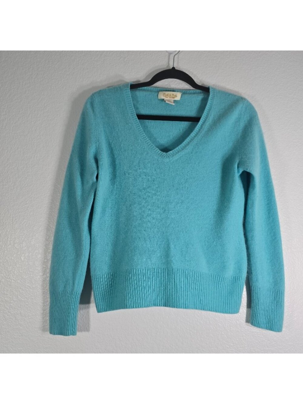 Peck & Peck  2 Ply 100% Cashmere Sweater Women Large V Neck Pullover Turquoise